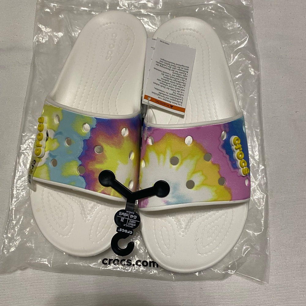 CROCS Unisex Tie-Dye Slide Sandals - White and Multicolor